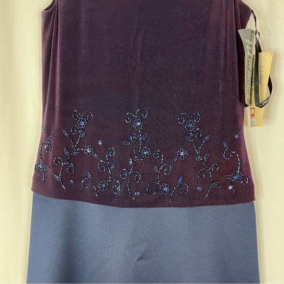 Arianna by Rachel Kaye | Vintage Deadstock Navy/Eggplant Beaded Dress 8 - Picture 2 of 11